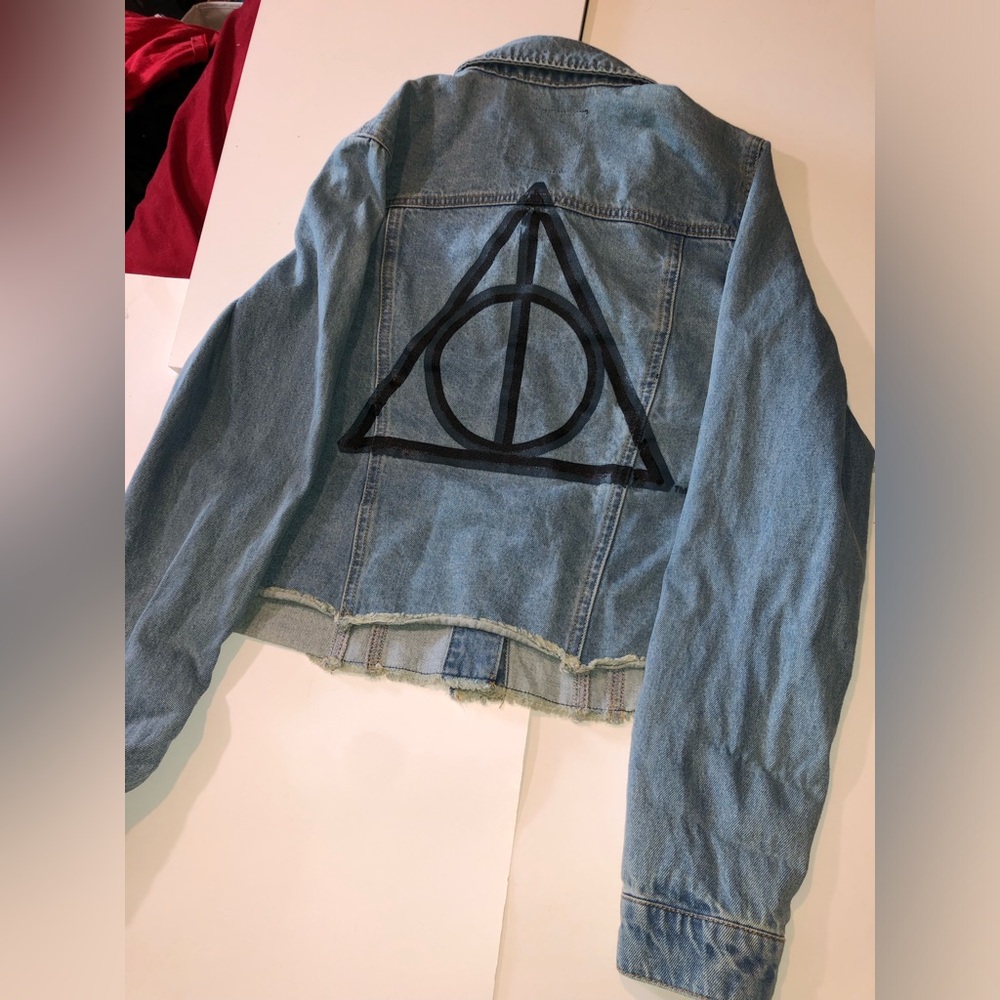 Harry Potter Deathly Hollows Crop Denim Jacket Women's S Master of Death Small